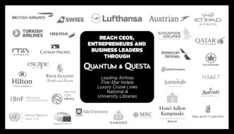 Collage of airline and hospitality logos surrounding a central black panel with white promotional text.