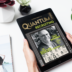 Tablet held by hands showing a magazine cover titled 'Quantum Recruiting' on screen with a photo of a man and recruitment headlines (Dan Shapiro)
